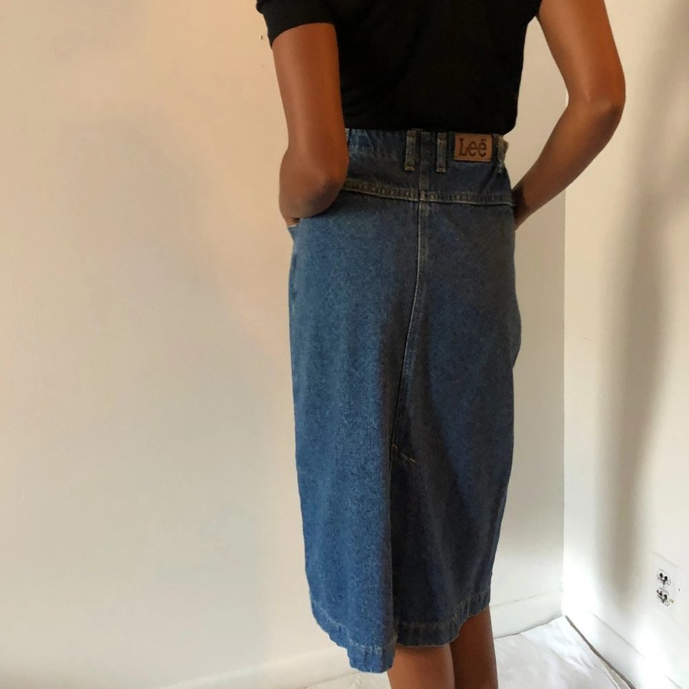 VTG Lee Calf Length Stonewashed Denim Skirt L-XL - Picture 2 of 2